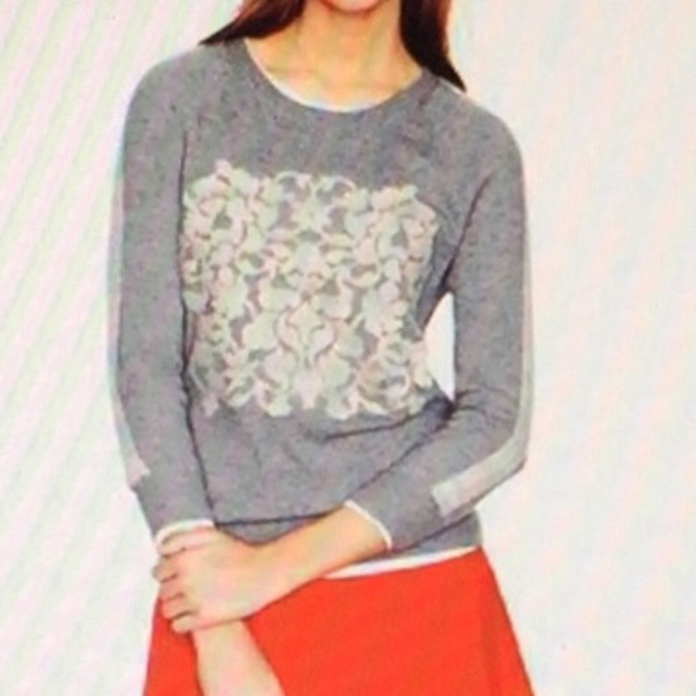 J Crew Embossed Floral Sweater in Gray L Wool